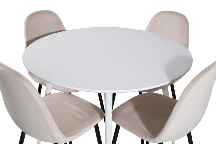 Venture Home Plaza Round Table 100 cm - White top / White Legs+Polar Dining Chair- Black legs / Beige Velvet (ersätter 19902-880)_4