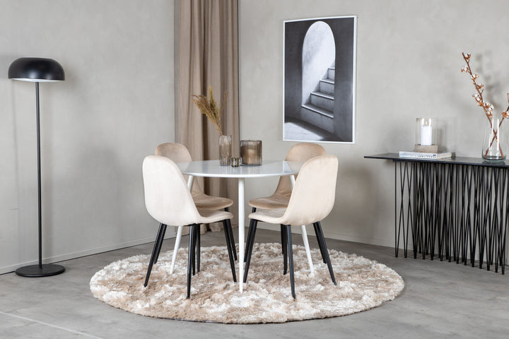 Venture Home Plaza Round Table 100 cm - White top / White Legs+Polar Dining Chair- Black legs / Beige Velvet (ersätter 19902-880)_4