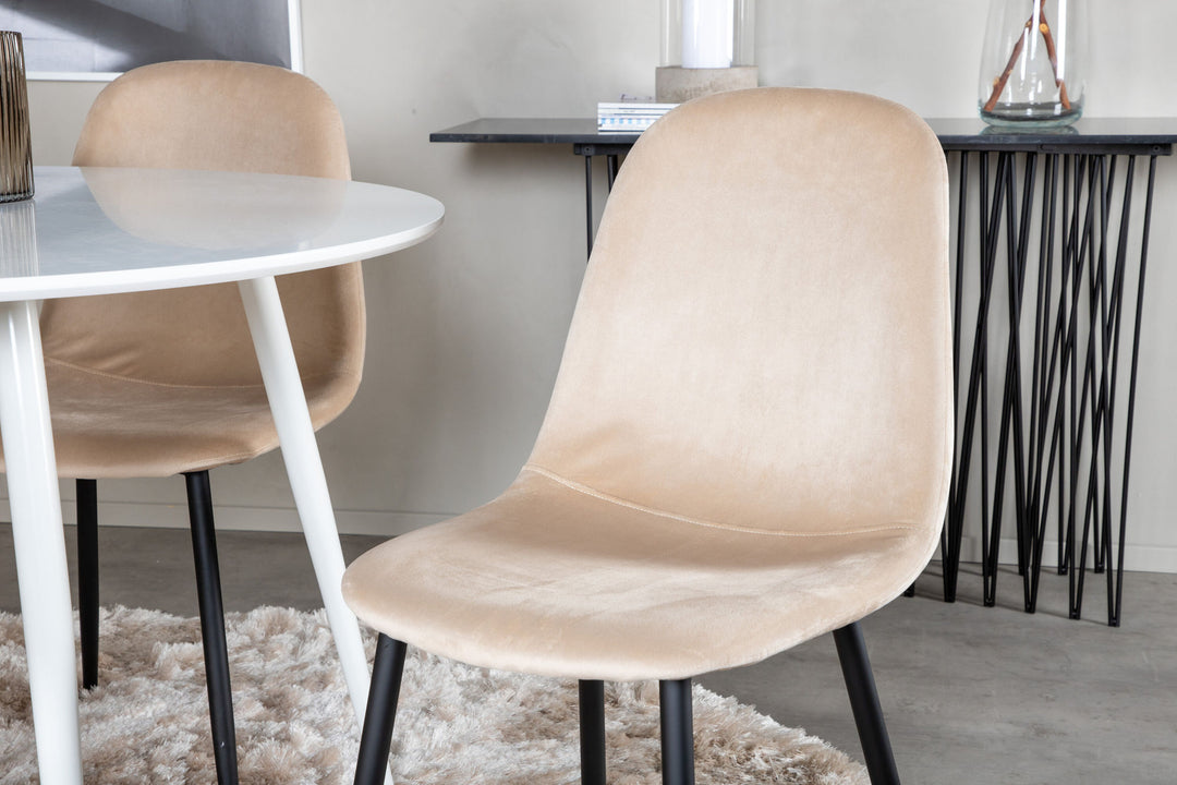 Venture Home Plaza Round Table 100 cm - White top / White Legs+Polar Dining Chair- Black legs / Beige Velvet (ersätter 19902-880)_4