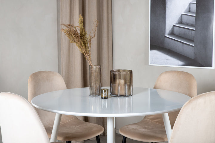 Venture Home Plaza Round Table 100 cm - White top / White Legs+Polar Dining Chair- Black legs / Beige Velvet (ersätter 19902-880)_4
