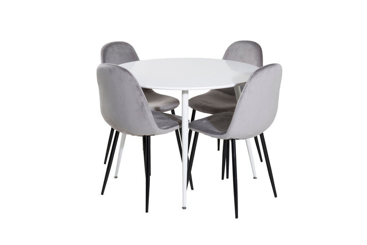 Venture Home Plaza Round Table 100 cm - White top / White Legs+Polar Dining Chair - Black legs / Light Grey Velvet (ersätter 19902-885)_4