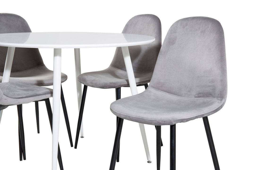 Venture Home Plaza Round Table 100 cm - White top / White Legs+Polar Dining Chair - Black legs / Light Grey Velvet (ersätter 19902-885)_4