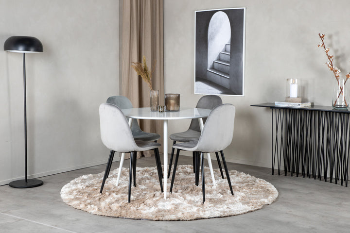 Venture Home Plaza Round Table 100 cm - White top / White Legs+Polar Dining Chair - Black legs / Light Grey Velvet (ersätter 19902-885)_4