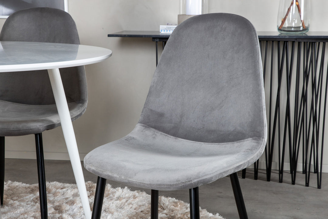 Venture Home Plaza Round Table 100 cm - White top / White Legs+Polar Dining Chair - Black legs / Light Grey Velvet (ersätter 19902-885)_4