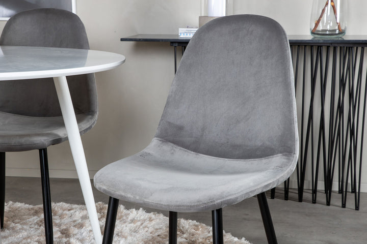 Venture Home Plaza Round Table 100 cm - White top / White Legs+Polar Dining Chair - Black legs / Light Grey Velvet (ersätter 19902-885)_4