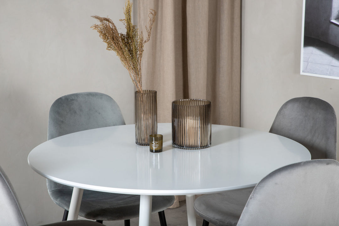Venture Home Plaza Round Table 100 cm - White top / White Legs+Polar Dining Chair - Black legs / Light Grey Velvet (ersätter 19902-885)_4