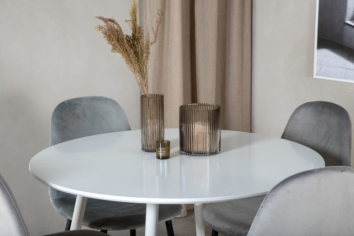 Venture Home Plaza Round Table 100 cm - White top / White Legs+Polar Dining Chair - Black legs / Light Grey Velvet (ersätter 19902-885)_4