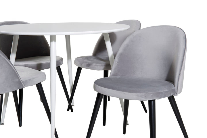Venture Home Plaza Round Table 100 cm - White top / White Legs+Velvet Dining Chair - Light Grey / Black_4