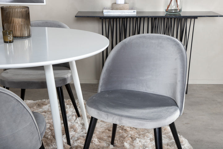 Venture Home Plaza Round Table 100 cm - White top / White Legs+Velvet Dining Chair - Light Grey / Black_4