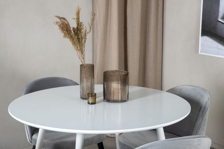 Venture Home Plaza Round Table 100 cm - White top / White Legs+Velvet Dining Chair - Light Grey / Black_4