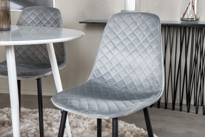 Venture Home Plaza Round Table 100 cm - White top / White Legs+Polar Diamond Dining Chair - Black Legs - Grey Velvet_4