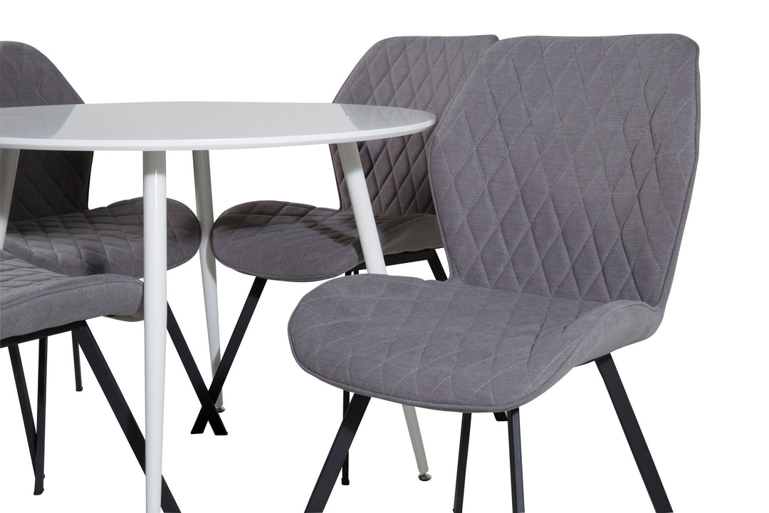 Venture Home Plaza Round Table 100 cm - White top / White Legs+Gemma Dining Chair - Black Legs - Grey Fabric_4