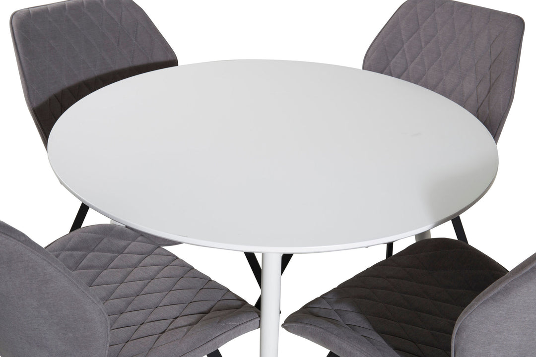 Venture Home Plaza Round Table 100 cm - White top / White Legs+Gemma Dining Chair - Black Legs - Grey Fabric_4