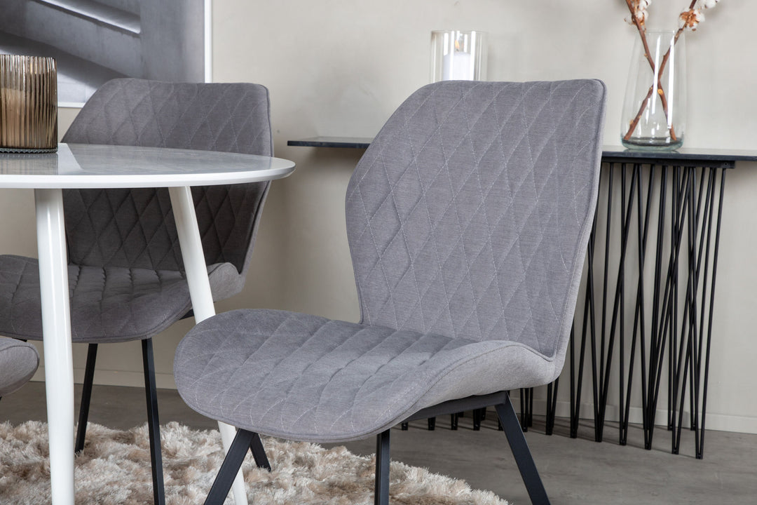 Venture Home Plaza Round Table 100 cm - White top / White Legs+Gemma Dining Chair - Black Legs - Grey Fabric_4