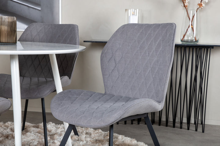 Venture Home Plaza Round Table 100 cm - White top / White Legs+Gemma Dining Chair - Black Legs - Grey Fabric_4