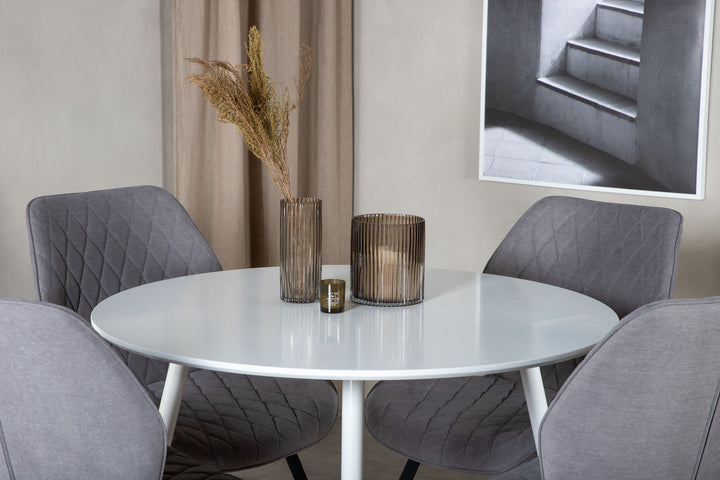 Venture Home Plaza Round Table 100 cm - White top / White Legs+Gemma Dining Chair - Black Legs - Grey Fabric_4
