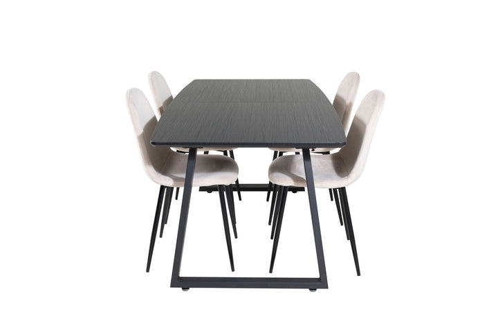Venture Home Inca Extentiontable - Black top / black Legs+Polar Dining Chair- Black legs / Beige Velvet (ersätter 19902-880)_4