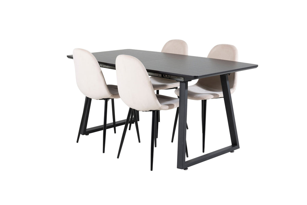 Venture Home Inca Extentiontable - Black top / black Legs+Polar Dining Chair- Black legs / Beige Velvet (ersätter 19902-880)_4