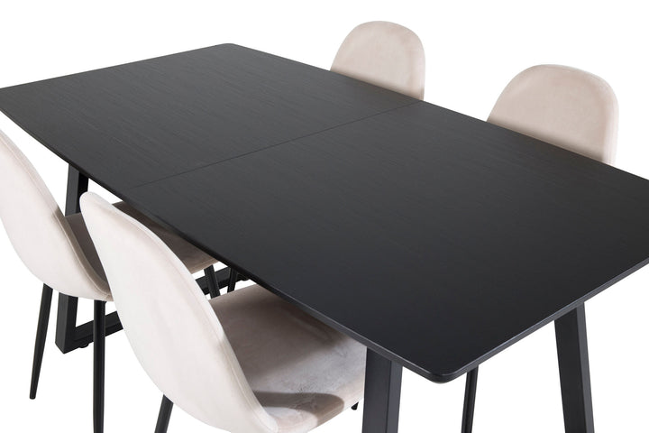 Venture Home Inca Extentiontable - Black top / black Legs+Polar Dining Chair- Black legs / Beige Velvet (ersätter 19902-880)_4