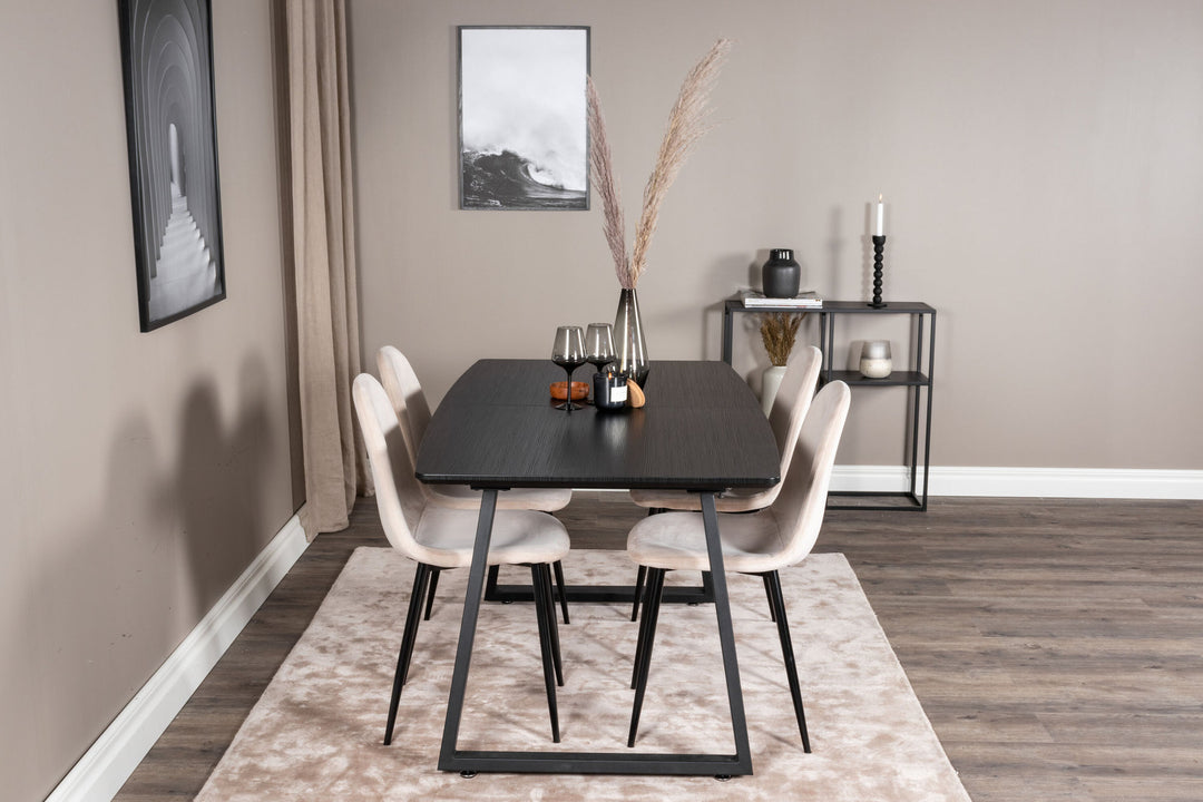Venture Home Inca Extentiontable - Black top / black Legs+Polar Dining Chair- Black legs / Beige Velvet (ersätter 19902-880)_4