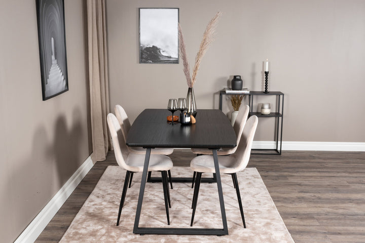 Venture Home Inca Extentiontable - Black top / black Legs+Polar Dining Chair- Black legs / Beige Velvet (ersätter 19902-880)_4