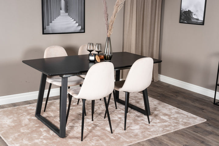 Venture Home Inca Extentiontable - Black top / black Legs+Polar Dining Chair- Black legs / Beige Velvet (ersätter 19902-880)_4