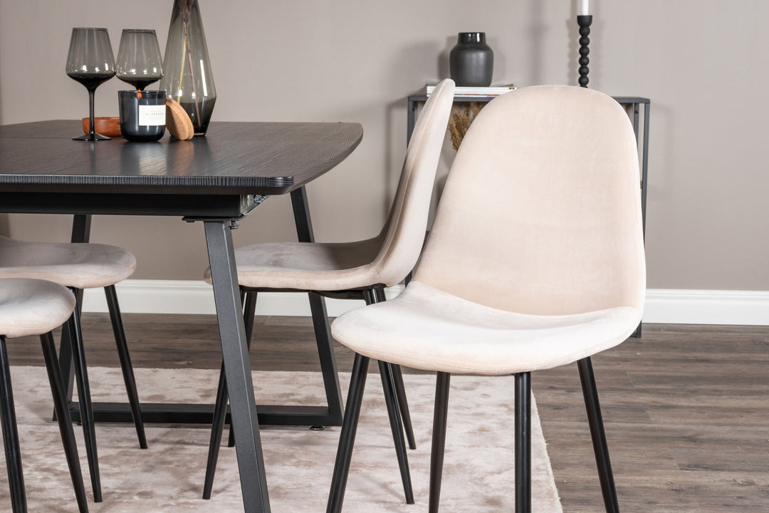 Venture Home Inca Extentiontable - Black top / black Legs+Polar Dining Chair- Black legs / Beige Velvet (ersätter 19902-880)_4