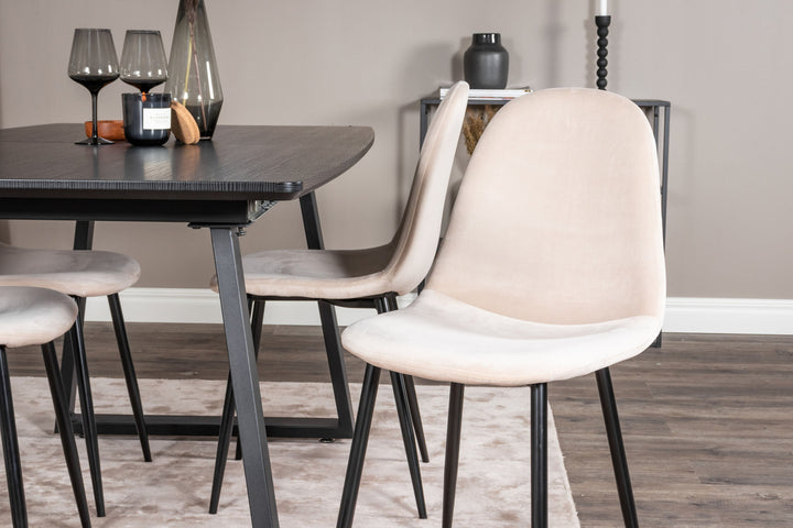 Venture Home Inca Extentiontable - Black top / black Legs+Polar Dining Chair- Black legs / Beige Velvet (ersätter 19902-880)_4