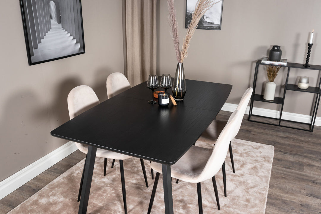 Venture Home Inca Extentiontable - Black top / black Legs+Polar Dining Chair- Black legs / Beige Velvet (ersätter 19902-880)_4