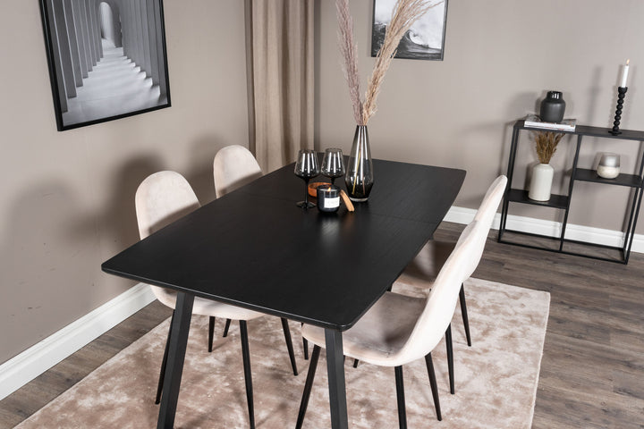 Venture Home Inca Extentiontable - Black top / black Legs+Polar Dining Chair- Black legs / Beige Velvet (ersätter 19902-880)_4