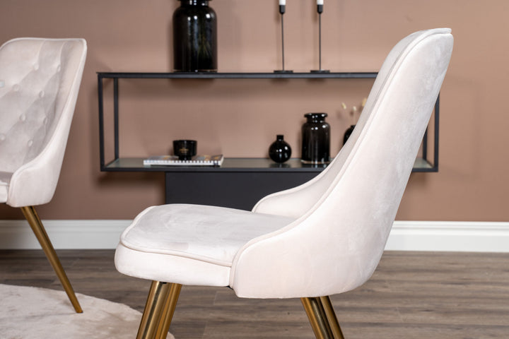 Venture Home Estelle runt Matbord - Svart / Vit marmor - ø106*H75+Velvet Deluxe Dining Chair - Brushed brass leg / Beige Velvet_4