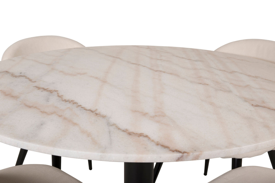 Venture Home Estelle runt Matbord - Svart / Vit marmor - ø106*H75+Velvet Dining Chair - Bla