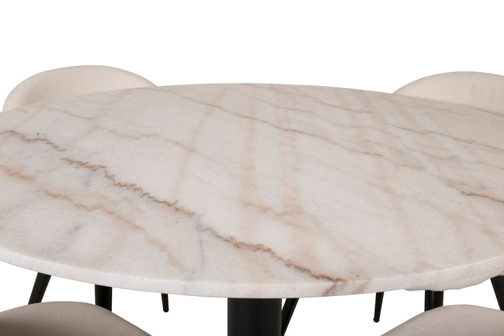 Venture Home Estelle runt Matbord - Svart / Vit marmor - ø106*H75+Velvet Dining Chair - Bla