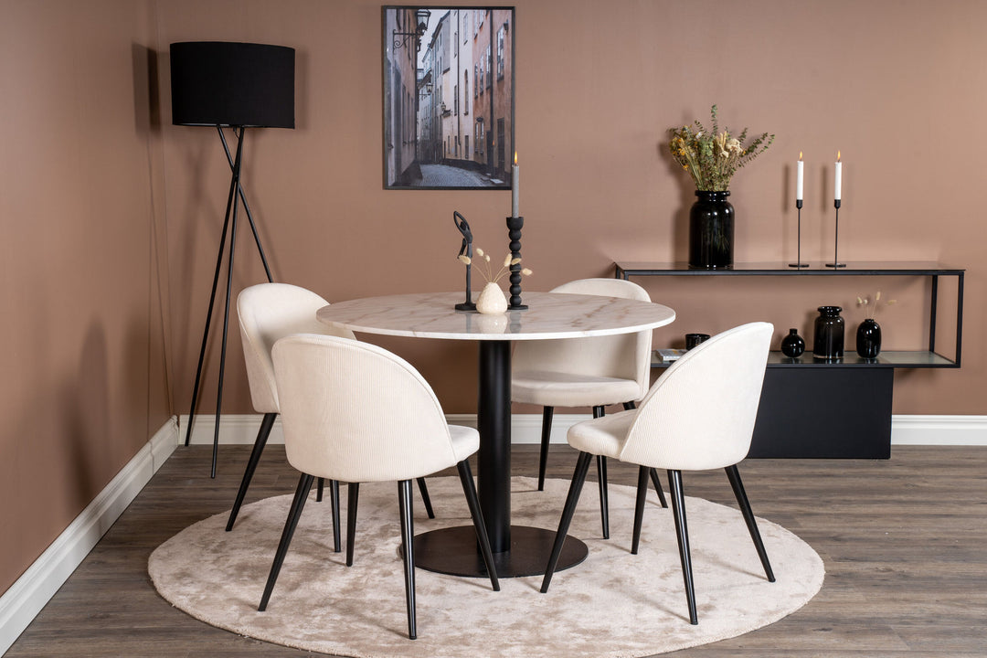Venture Home Estelle runt Matbord - Svart / Vit marmor - ø106*H75+Velvet Dining Chair - Bla