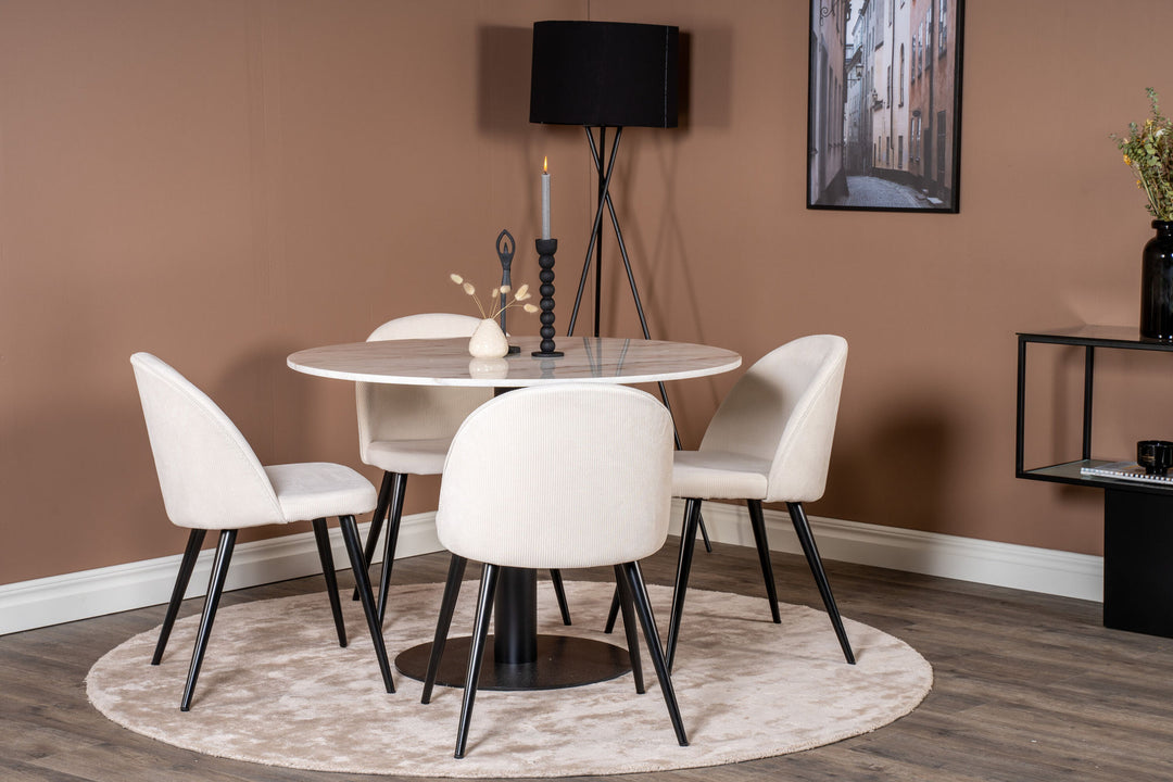 Venture Home Estelle runt Matbord - Svart / Vit marmor - ø106*H75+Velvet Dining Chair - Bla