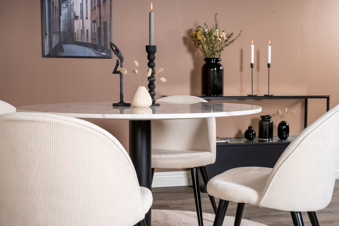 Venture Home Estelle runt Matbord - Svart / Vit marmor - ø106*H75+Velvet Dining Chair - Bla