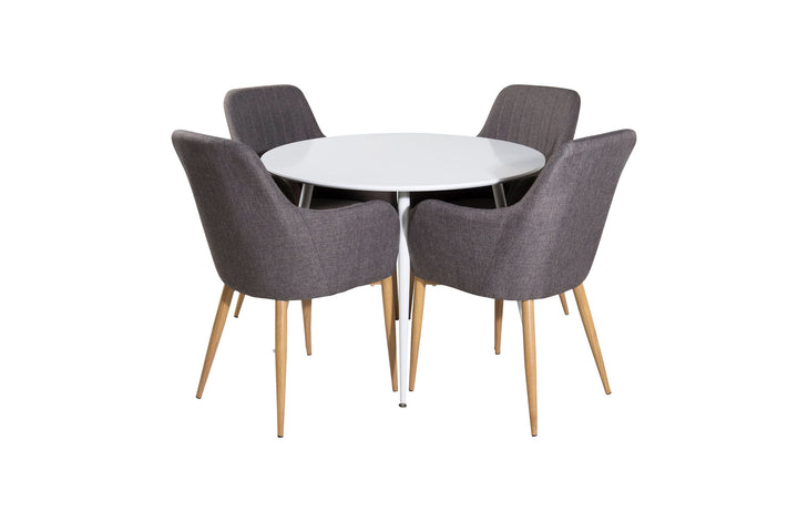 Venture Home Plaza Round Table 100 cm - White top / White Legs +Comfort - Dining Chair - Oak/Dark Grey _4