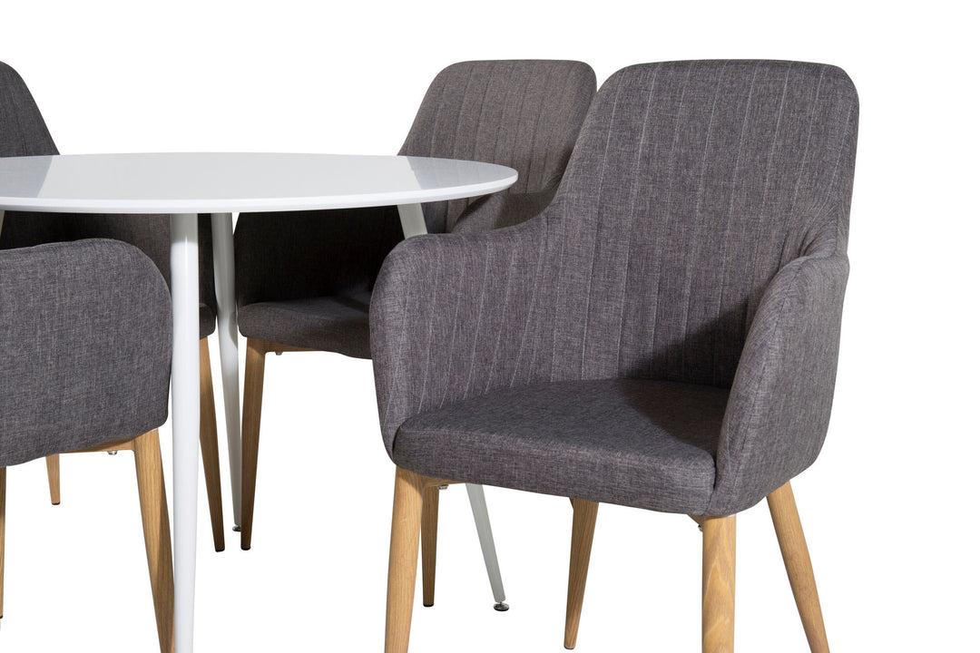 Venture Home Plaza Round Table 100 cm - White top / White Legs +Comfort - Dining Chair - Oak/Dark Grey _4