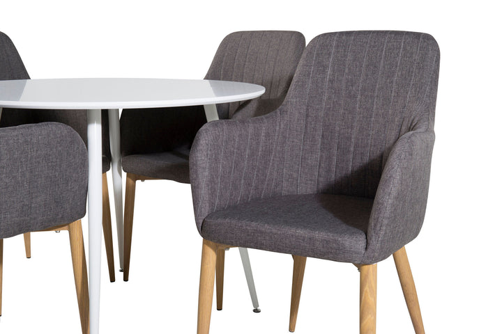 Venture Home Plaza Round Table 100 cm - White top / White Legs +Comfort - Dining Chair - Oak/Dark Grey _4