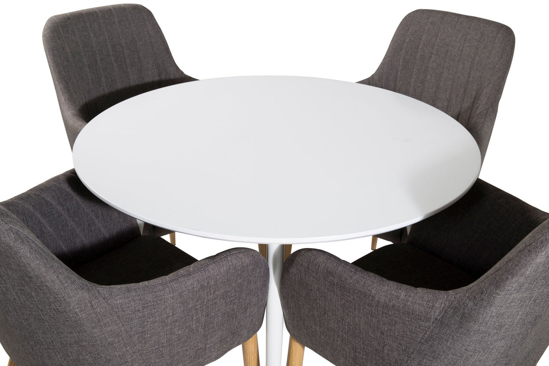 Venture Home Plaza Round Table 100 cm - White top / White Legs +Comfort - Dining Chair - Oak/Dark Grey _4