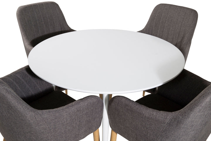 Venture Home Plaza Round Table 100 cm - White top / White Legs +Comfort - Dining Chair - Oak/Dark Grey _4
