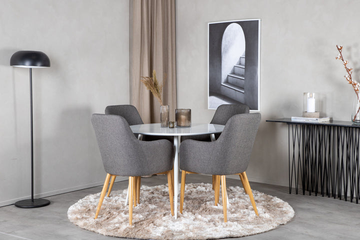 Venture Home Plaza Round Table 100 cm - White top / White Legs +Comfort - Dining Chair - Oak/Dark Grey _4
