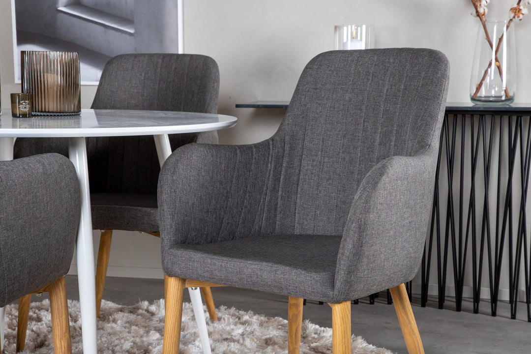 Venture Home Plaza Round Table 100 cm - White top / White Legs +Comfort - Dining Chair - Oak/Dark Grey _4