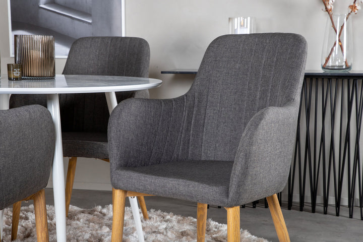 Venture Home Plaza Round Table 100 cm - White top / White Legs +Comfort - Dining Chair - Oak/Dark Grey _4