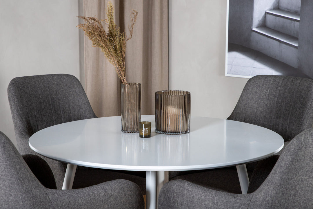 Venture Home Plaza Round Table 100 cm - White top / White Legs +Comfort - Dining Chair - Oak/Dark Grey _4
