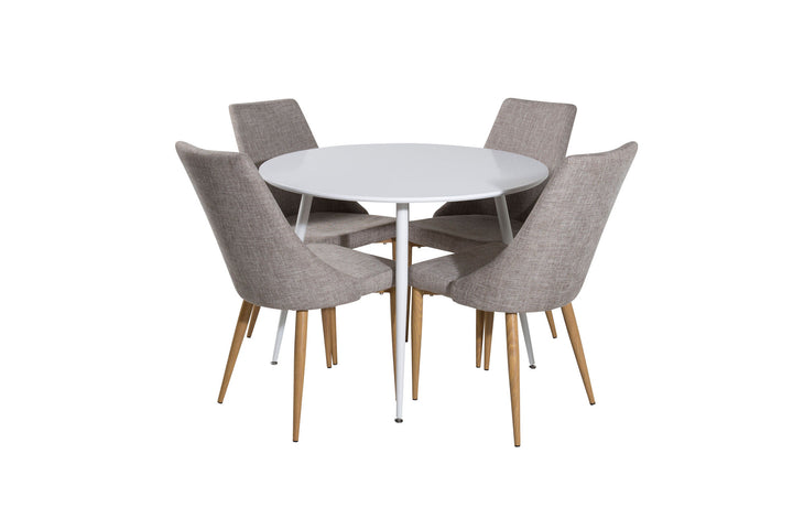 Venture Home Plaza Round Table 100 cm - White top / White Legs +Leone - Dining chair - Oak/Light grey _4
