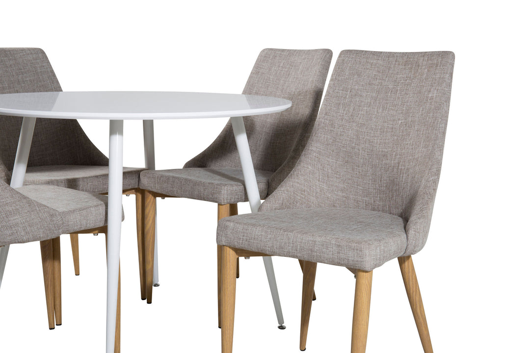 Venture Home Plaza Round Table 100 cm - White top / White Legs +Leone - Dining chair - Oak/Light grey _4
