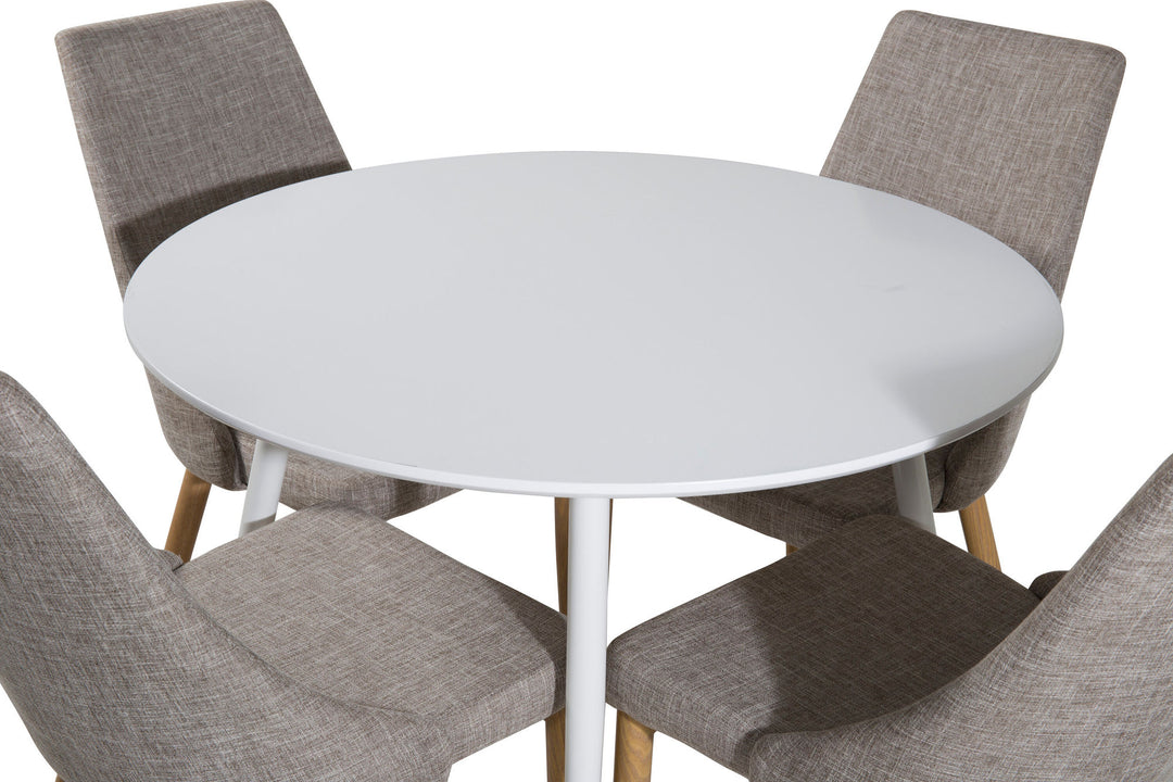Venture Home Plaza Round Table 100 cm - White top / White Legs +Leone - Dining chair - Oak/Light grey _4