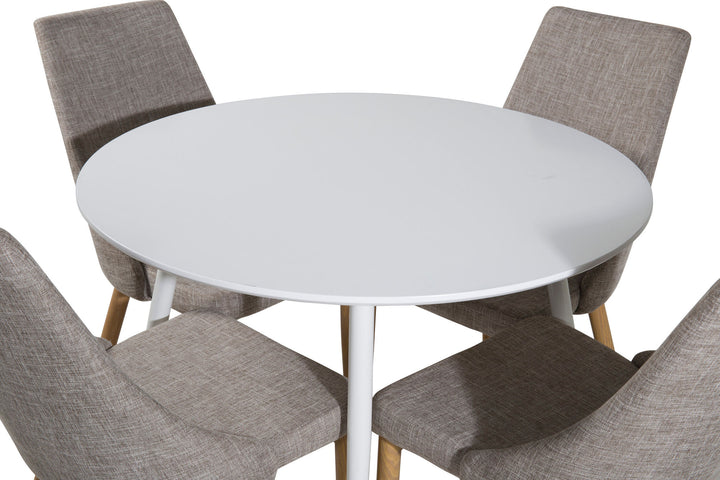 Venture Home Plaza Round Table 100 cm - White top / White Legs +Leone - Dining chair - Oak/Light grey _4