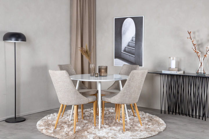 Venture Home Plaza Round Table 100 cm - White top / White Legs +Leone - Dining chair - Oak/Light grey _4